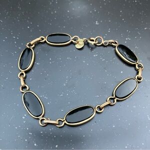 14K Gold Filled Link Black Onyx Bracelet. EUC.